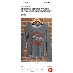 CINCINNATI BENGALS WOMENS GREY PASTIME CREW SWEATSHIRT Size Large
